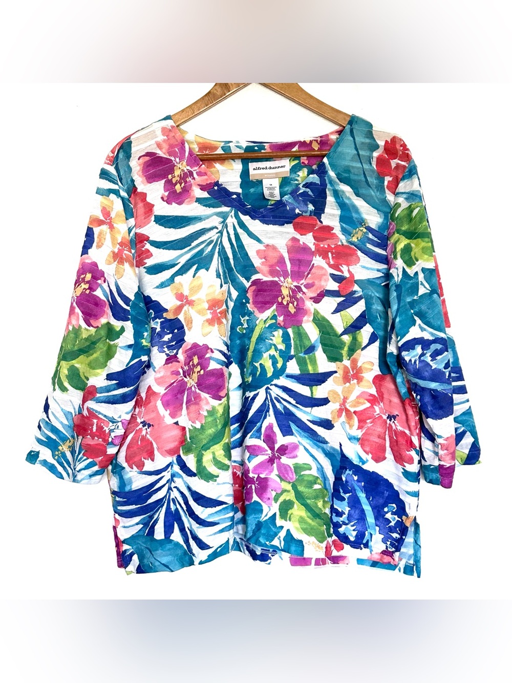 Alfred Dunner Plus Shirt Women’s 1X Floral Boho 3/4 Sleeve Pullover Lightweight